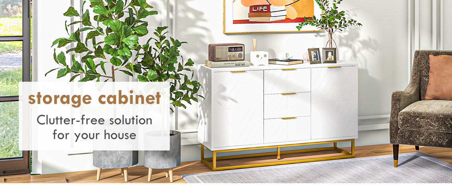 HOMCOM Sideboard with 3 Drawers and Adjustable Shelves for Living Room - White