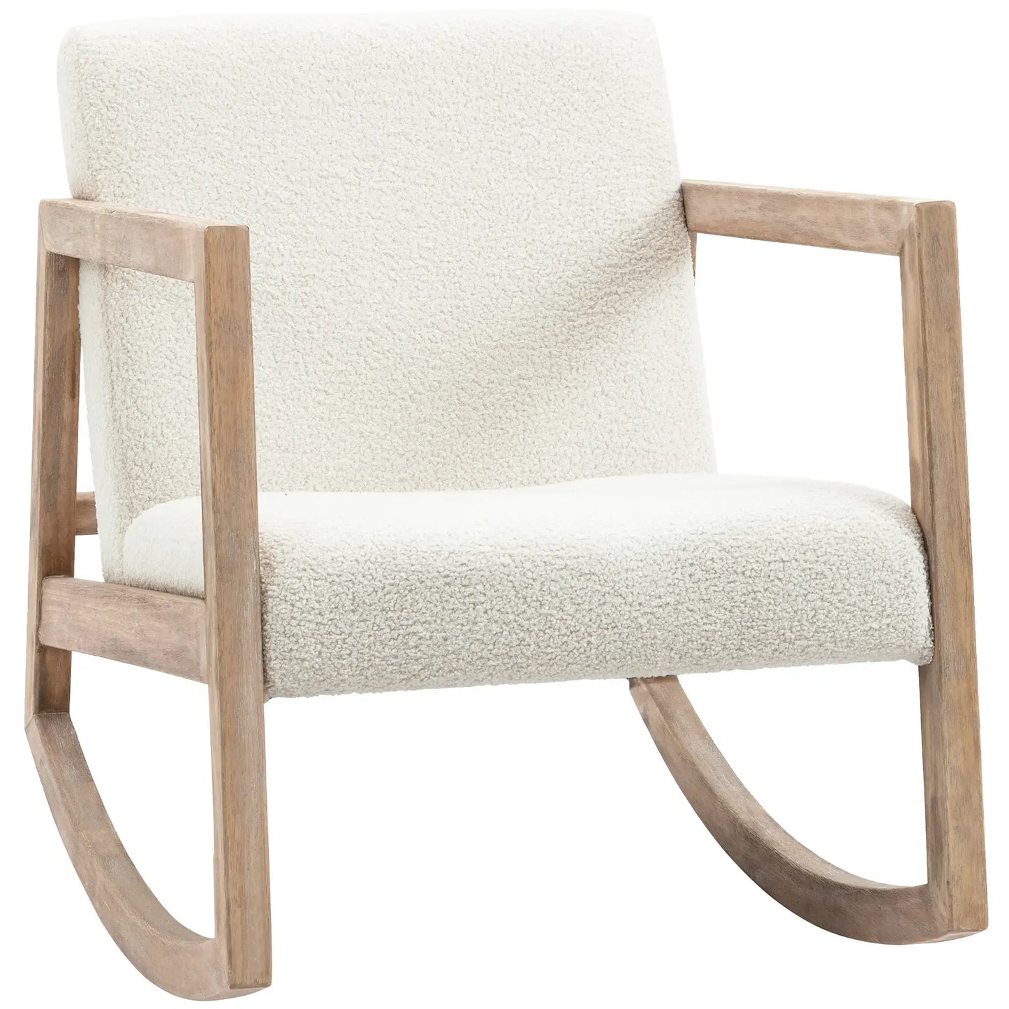 HOMCOM Rocking Chair, Upholstered Sofa Armchair with Cushion and Wood Base for Living Room and Bedroom, Cream White