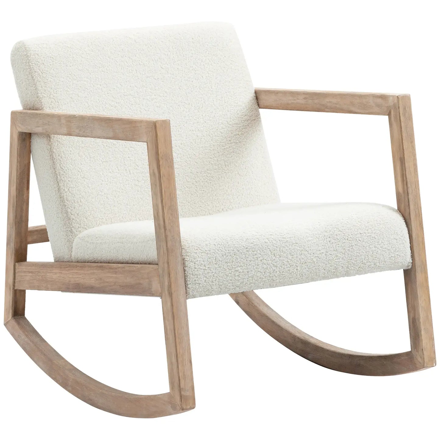 HOMCOM Rocking Chair, Upholstered Sofa Armchair with Cushion and Wood Base for Living Room and Bedroom, Cream White