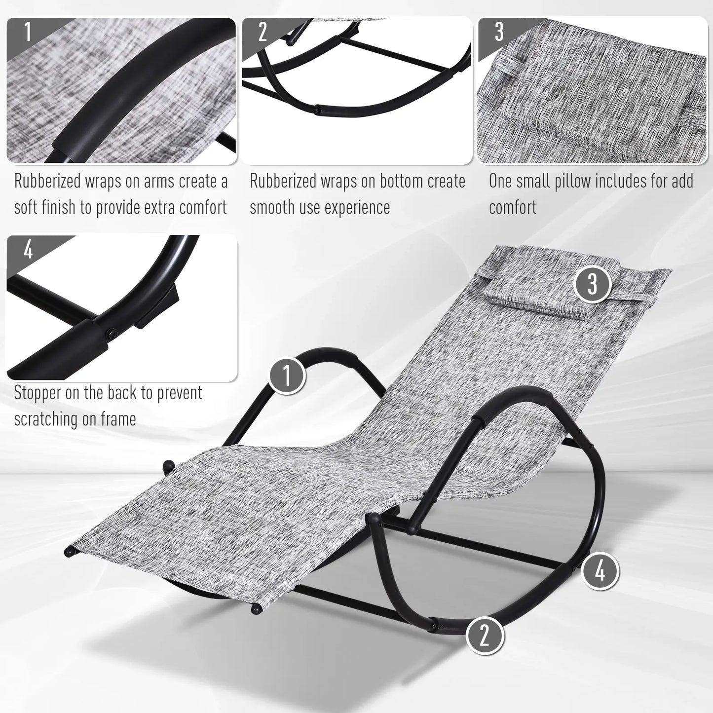 Outsunny Steel Frame Zero Gravity Rocking Chair, with Pillow