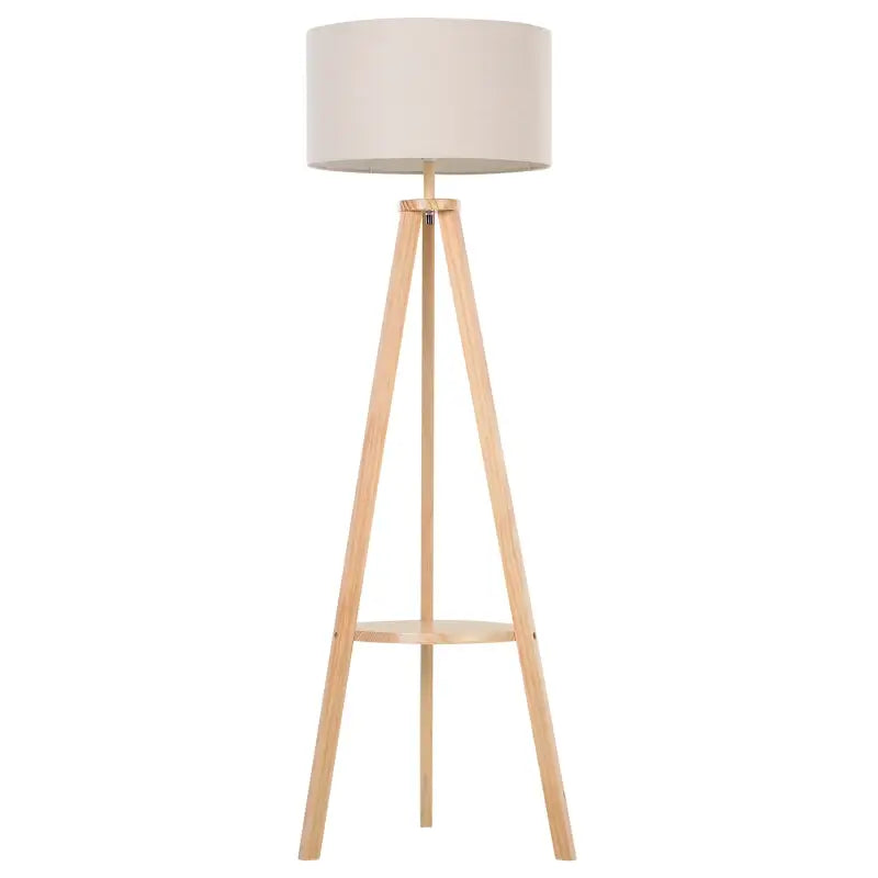 HOMCOM Tripod Floor Lamp, Freestanding Bedside Light Reading Light with Storage Shelf and Linen Shade for Living Room Bedroom, 154cm, Cream