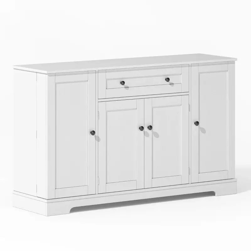 Multifunctional Kitchen Sideboard with Double-Door Compartment, Spacious Cabinet with Adjustable Shelves, 138L x 40W x 85H cm, White