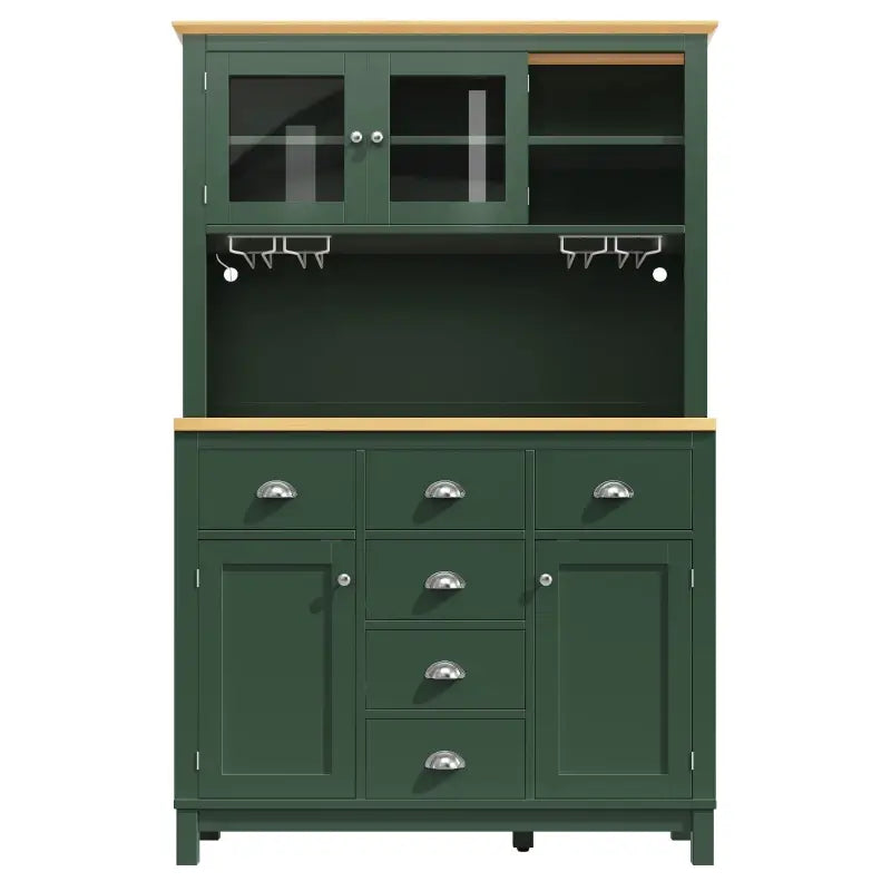 Farmhouse Style Sideboard with Spacious Shelves and Drawers, Versatile Storage Cabinet with Drink Holders, 104L x 40W x 180H cm, Green