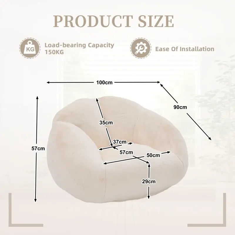 Shell-Shaped Bean Bag Chair with High-Rebound Memory Foam Filling, Ergonomic Floor Lounger with Faux Fur Removable Cover, 100L x 90W x 57H cm, Beige