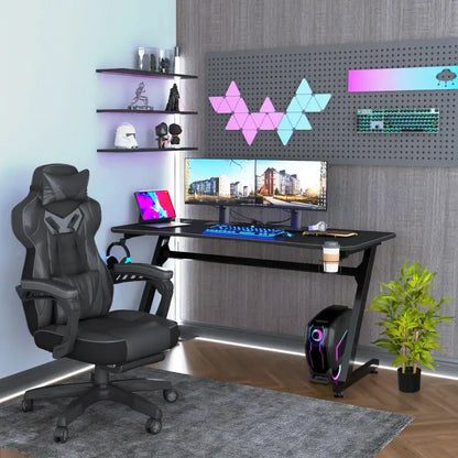 Vinsetto Computer Gaming Chair, Racing Desk Chair with Lumbar Support and Footrest, PU Leather Gamer Chair with Headrest and Swivel Wheels for Home, Grey