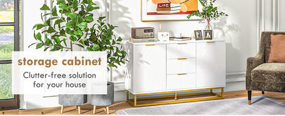 HOMCOM Sideboard with 3 Drawers and Adjustable Shelves for Living Room - White