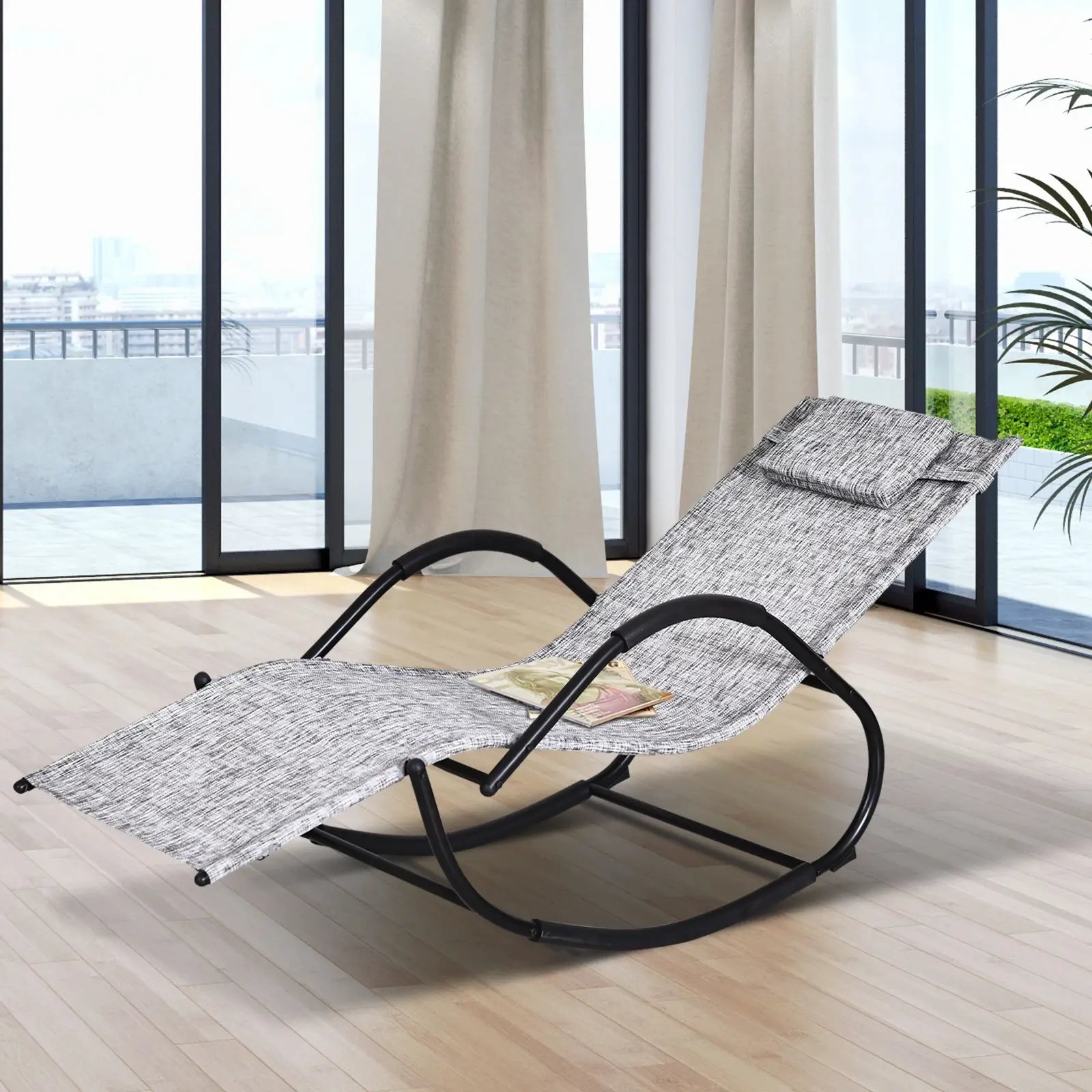 Outsunny Steel Frame Zero Gravity Rocking Chair, with Pillow ...