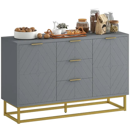 HOMCOM Sideboard with 3 Drawers and Adjustable Shelves for Living Room - Grey