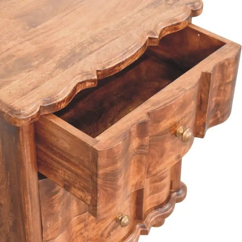 Solid Mango Wood Chest of Drawers with 3 Spacious Drawers and Turned Legs, Bedside Cabinet for Living Room, 40L x 85W x 83H cm, Brown