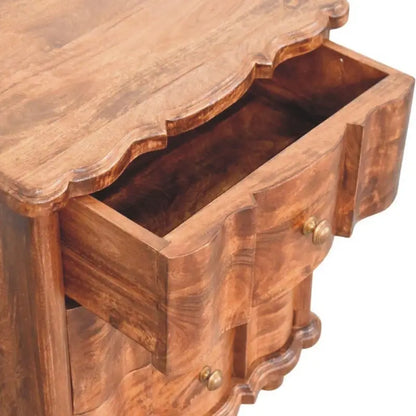 Solid Mango Wood Chest of Drawers with 3 Spacious Drawers and Turned Legs, Bedside Cabinet for Living Room, 40L x 85W x 83H cm, Brown