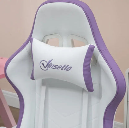 Vinsetto Computer Gaming Chair, PU Leather Office Desk Chair with Footrest, Swivel Wheels, 135° Reclining Back, Lumbar Support, Headrest for Home, White and Purple