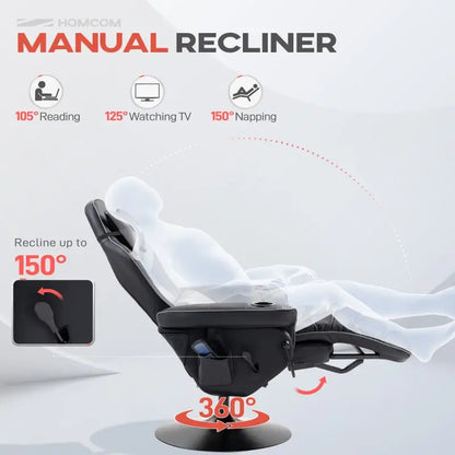 HOMCOM Small Leather Gaming Massage Recliner Chair with Ergonomic High Back Retractable Footrest Headrest Work Break Grey