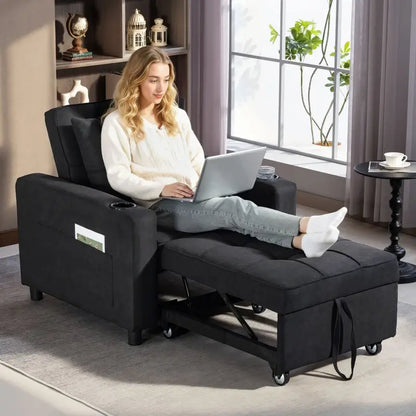 HOMCOM 3-in-1 Single Sofa Bed, Convertible Sleeper Chair Bed - Black
