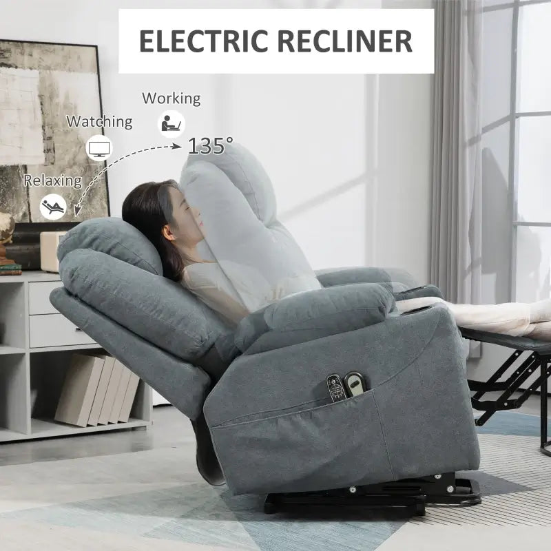 HOMCOM  Massage Power Lift Recliner Chair with Pocket Spring, Electric Lift Chair with Wide Backrest, Grey