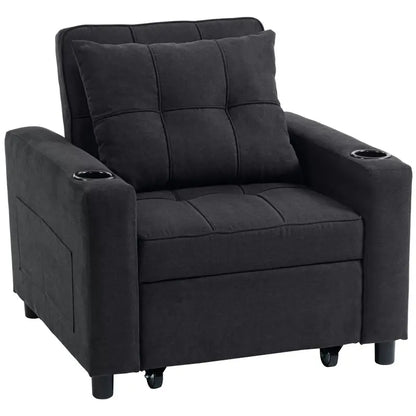 HOMCOM 3-in-1 Single Sofa Bed, Convertible Sleeper Chair Bed - Black