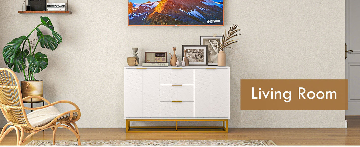 HOMCOM Sideboard with 3 Drawers and Adjustable Shelves for Living Room - White