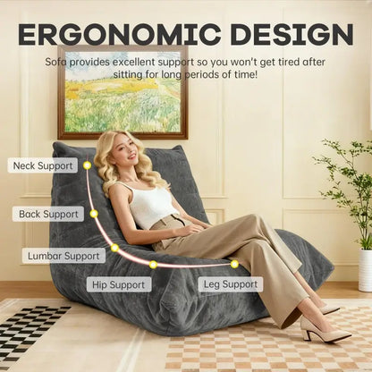 Modern Bean Bag Lazy Sofa with Stylish Chenille Finish, Ergonomic Bean Bag Chair for Compact Spaces, 110L x 90W x 67H cm, Dark Gray
