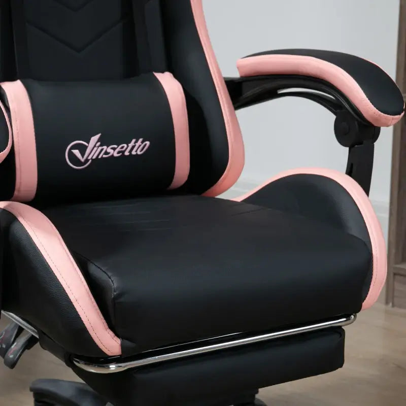 Vinsetto Gaming Chair, Computer Gamer Chair with Reclining High Back, Headrest, Lumbar Support, Footrest, Swivel Wheels, PU Leather, Adjustable Height for Home, Black and Pink