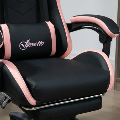 Vinsetto Gaming Chair, Computer Gamer Chair with Reclining High Back, Headrest, Lumbar Support, Footrest, Swivel Wheels, PU Leather, Adjustable Height for Home, Black and Pink
