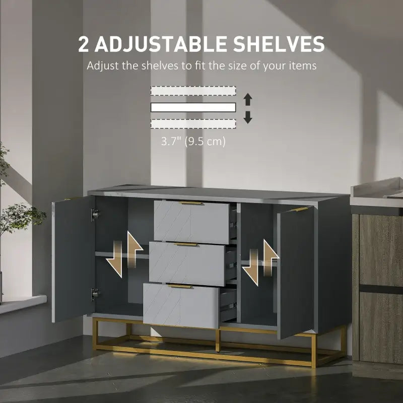 HOMCOM Sideboard with 3 Drawers and Adjustable Shelves for Living Room - Grey