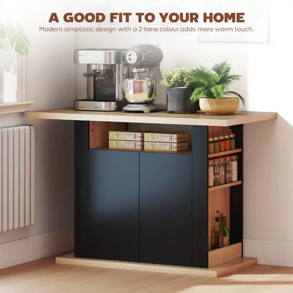 HOMCOM Kitchen Island with Spice Rack, Kitchen Storage with Large Tabletop for 4 People, Adjustable Shelves Black & Natura