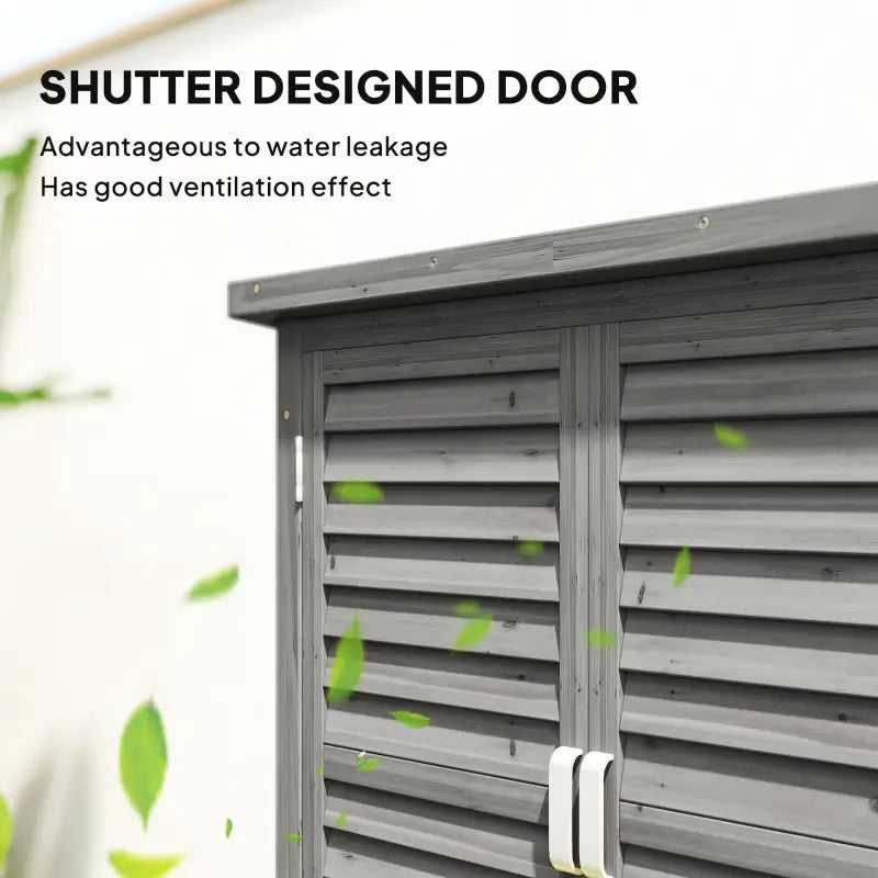 Outsunny Garden Shed Wooden Garden Storage Shed 2 Door Unit Solid Fir Wood Garage Tool Organisation Cabinet, 87L x 46.5W x 96.5Hcm, Grey