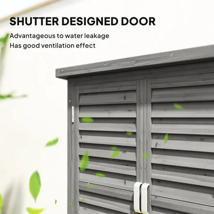 Outsunny Garden Shed Wooden Garden Storage Shed 2 Door Unit Solid Fir Wood Garage Tool Organisation Cabinet, 87L x 46.5W x 96.5Hcm, Grey