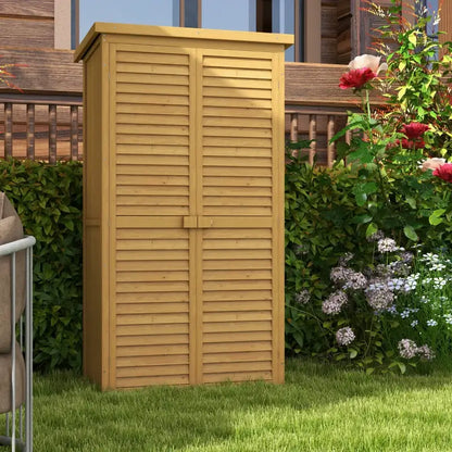 Outsunny Wooden Garden Storage Shed, Compact Utility Sentry Unit, 3-Tier Shelves Tool Cabinet Organizer with Asphalt Roof and Shutter Design, 87cm x 47cm x 160cm