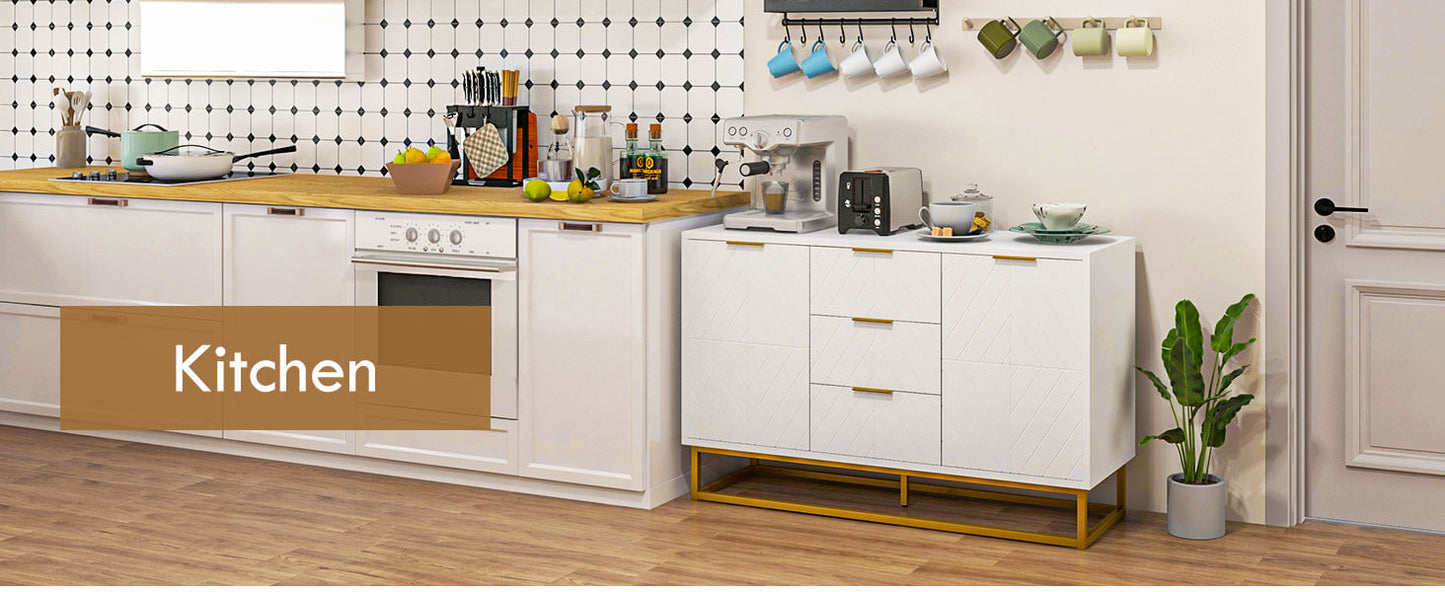 HOMCOM Sideboard with 3 Drawers and Adjustable Shelves for Living Room - White