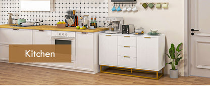 HOMCOM Sideboard with 3 Drawers and Adjustable Shelves for Living Room - White