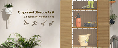 Outsunny Wooden Garden Storage Shed, Compact Utility Sentry Unit, 3-Tier Shelves Tool Cabinet Organizer with Asphalt Roof and Shutter Design, 87cm x 47cm x 160cm