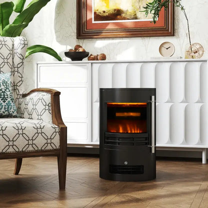 HOMCOM 1000W/2000W Freestanding Electric Fireplace, Indoor Heater Fire Stove with Log Burner Effect Flame, Thermostat Control
