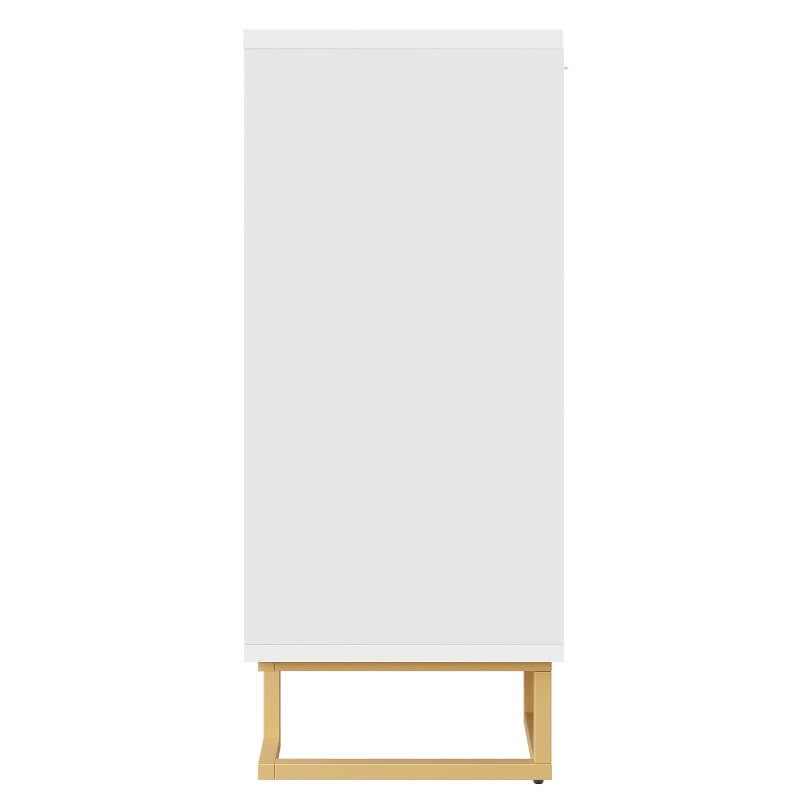 Stylish Sideboard with 2 Doors, 4 Shelves and Geometric Door Design, Durable Cabinet with Slim Metal Feet, 152L x 40W x 75H cm, White