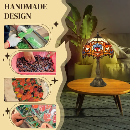 HOMCOM Tiffany Lamp, Stained Glass Table Lamp, Handcrafted Artisan Collectible, Suitable for Living Room and Bedside, Multi-Coloured, Ф25 x 45Hcm, Zinc Alloy.