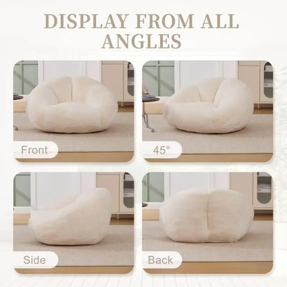 Shell-Shaped Bean Bag Chair with High-Rebound Memory Foam Filling, Ergonomic Floor Lounger with Faux Fur Removable Cover, 100L x 90W x 57H cm, Beige