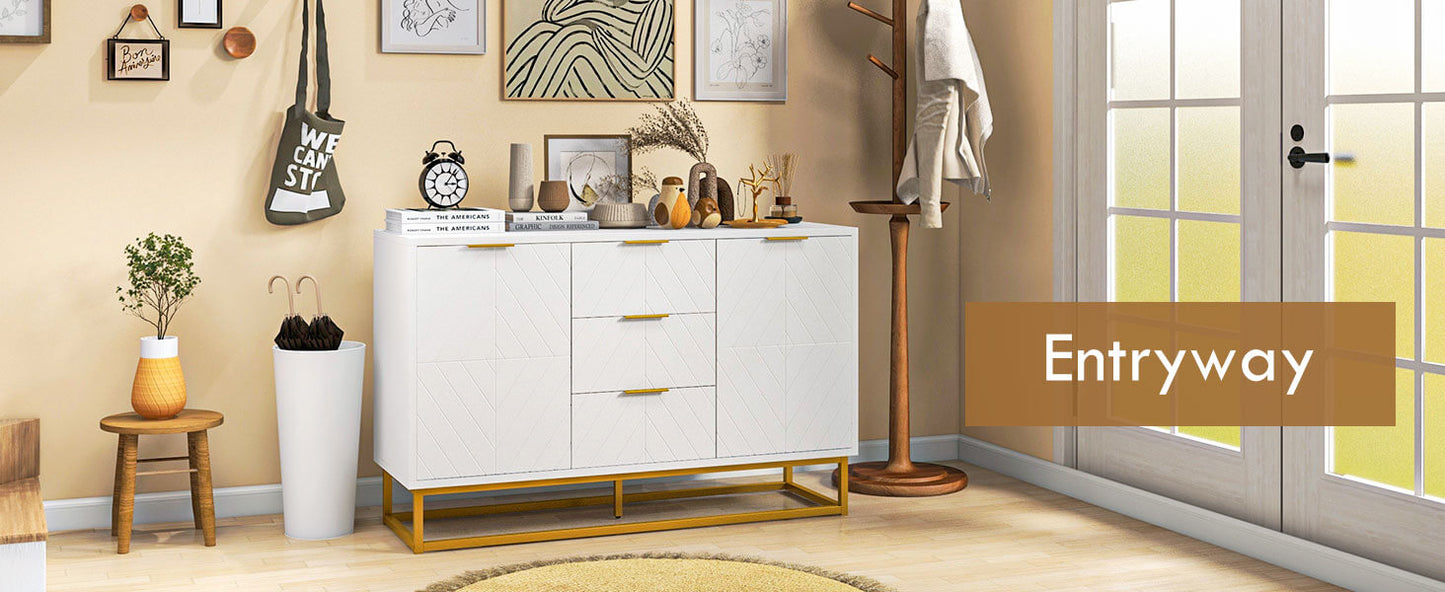HOMCOM Sideboard with 3 Drawers and Adjustable Shelves for Living Room - White