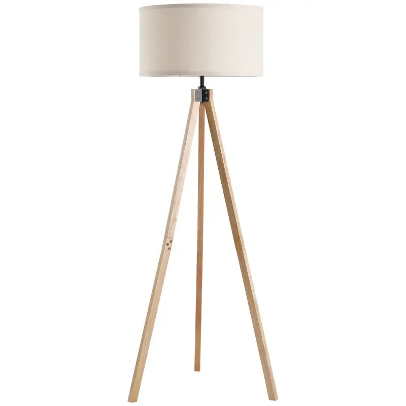 HOMCOM Floor Lamp with Elegant Wood Tripod, Free Standing E27 Bulb Lamp Versatile Use For Home Office - Beige