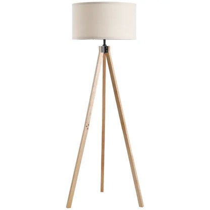 HOMCOM Floor Lamp with Elegant Wood Tripod, Free Standing E27 Bulb Lamp Versatile Use For Home Office - Beige