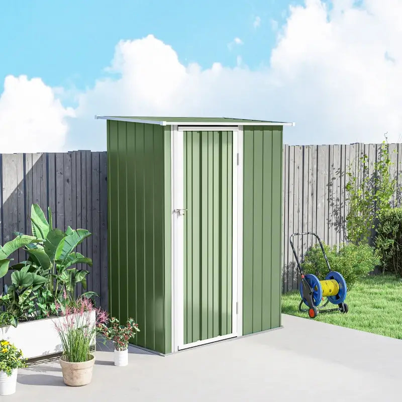Outsunny 5ft x 3ft Garden Storage Shed, Galvanised Outdoor Metal Shed Waterproof with Sloped Roof, Lockable Door for Patio Tools, Equipment, Light Green