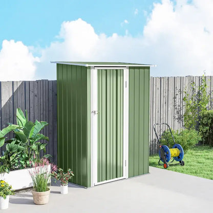 Outsunny 5ft x 3ft Garden Storage Shed, Galvanised Outdoor Metal Shed Waterproof with Sloped Roof, Lockable Door for Patio Tools, Equipment, Light Green