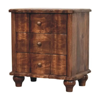 Solid Mango Wood Chest of Drawers with 3 Spacious Drawers and Turned Legs, Bedside Cabinet for Living Room, 40L x 85W x 83H cm, Brown