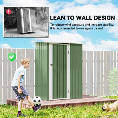 Outsunny 5ft x 3ft Garden Storage Shed, Galvanised Outdoor Metal Shed Waterproof with Sloped Roof, Lockable Door for Patio Tools, Equipment, Light Green