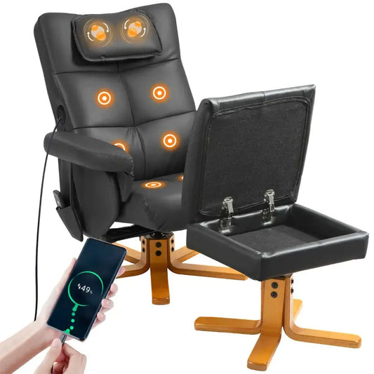 HOMCOM Faux Leather Massage Recliner Chair, with Storage Ottoman - Black