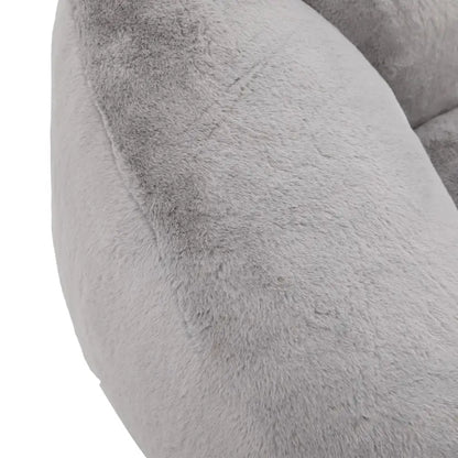 Shell-Shaped Sofa with High-Rebound Foam and Ergonomic Lumbar Support, Giant Sofa with Faux Fur, 100L x 90W x 57H cm, Light Gray