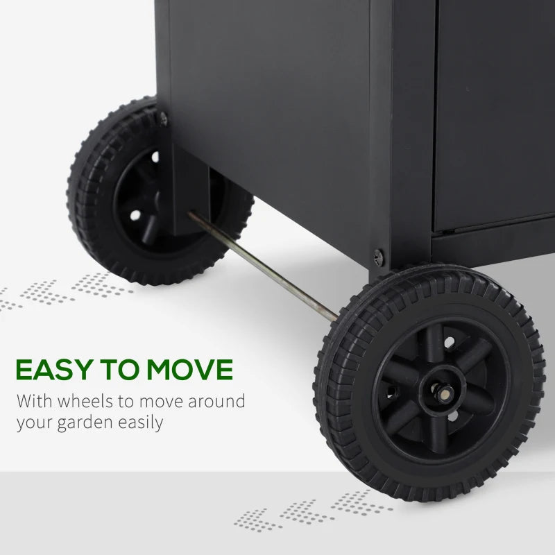 Outsunny 4+1 Burner Gas BBQ Grill, Outdoor Barbecue Trolley with Wheels, Warming Rack, Side Shelves, Cabinet, Thermometer for Garden, Party, Camping, 125 L x 51 W x 100 H cm, Black
