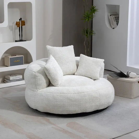 Lazy Sofa Bean Bag Chair with Memory Foam and Chenille Fabric, High Back Design with Three Pillows, 108L x 108W x 52H cm, Beige
