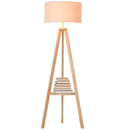 HOMCOM Tripod Floor Lamp, Freestanding Bedside Light Reading Light with Storage Shelf and Linen Shade for Living Room Bedroom, 154cm, Cream