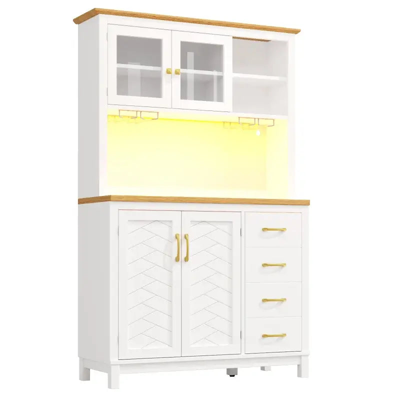 Stylish Sideboard with App-Controlled Built-In LED Light Strip, Practical Cabinet for Kitchen & Living Area, 105.5L x 40W x 180H cm, White