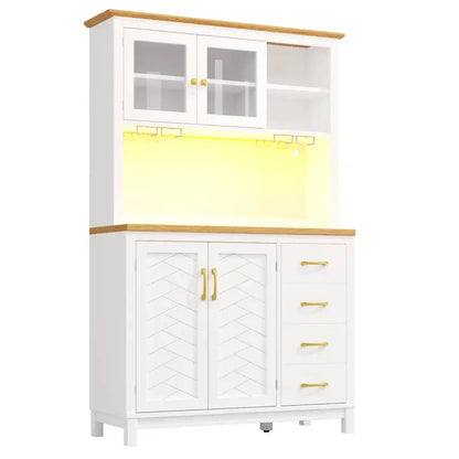 Stylish Sideboard with App-Controlled Built-In LED Light Strip, Practical Cabinet for Kitchen & Living Area, 105.5L x 40W x 180H cm, White