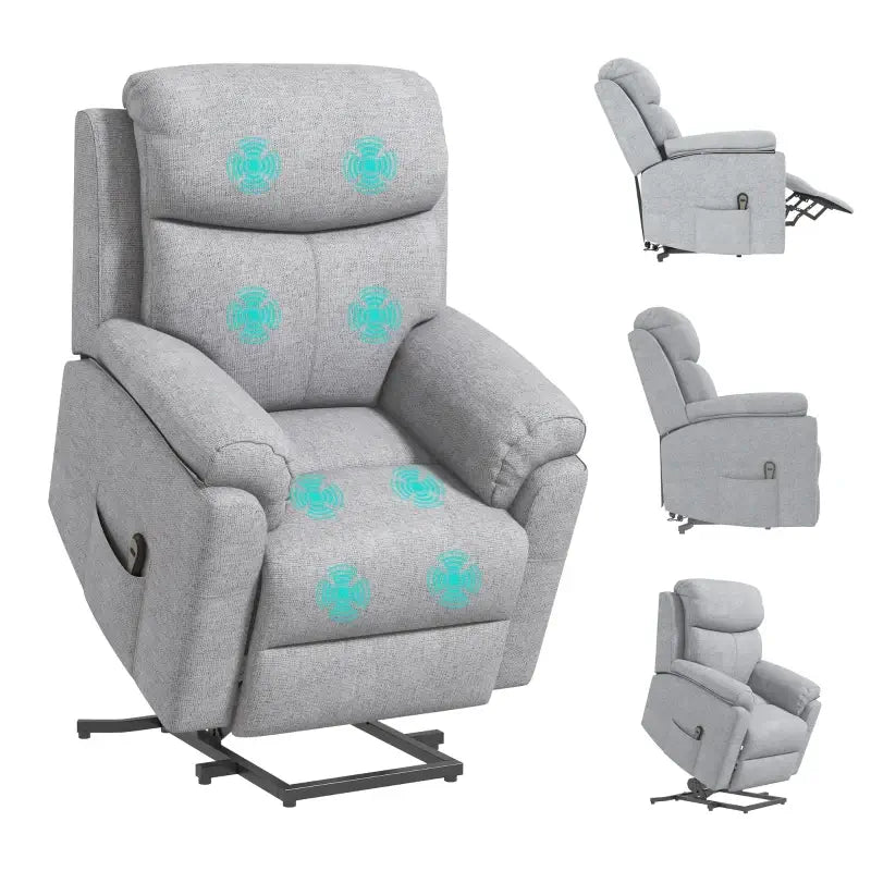 HOMCOM Power Lift Recliner Chair, Electric Lift Chair for Elderly, Overstuffed Linen Fabric Riser and Reclining Armchair with Remote Control, Side Pockets, for Living Room, Grey